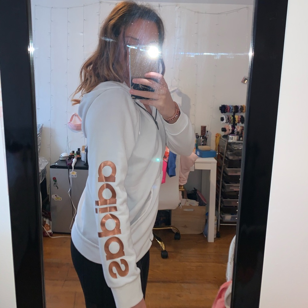 ADIDAS white zip up sweatshirt